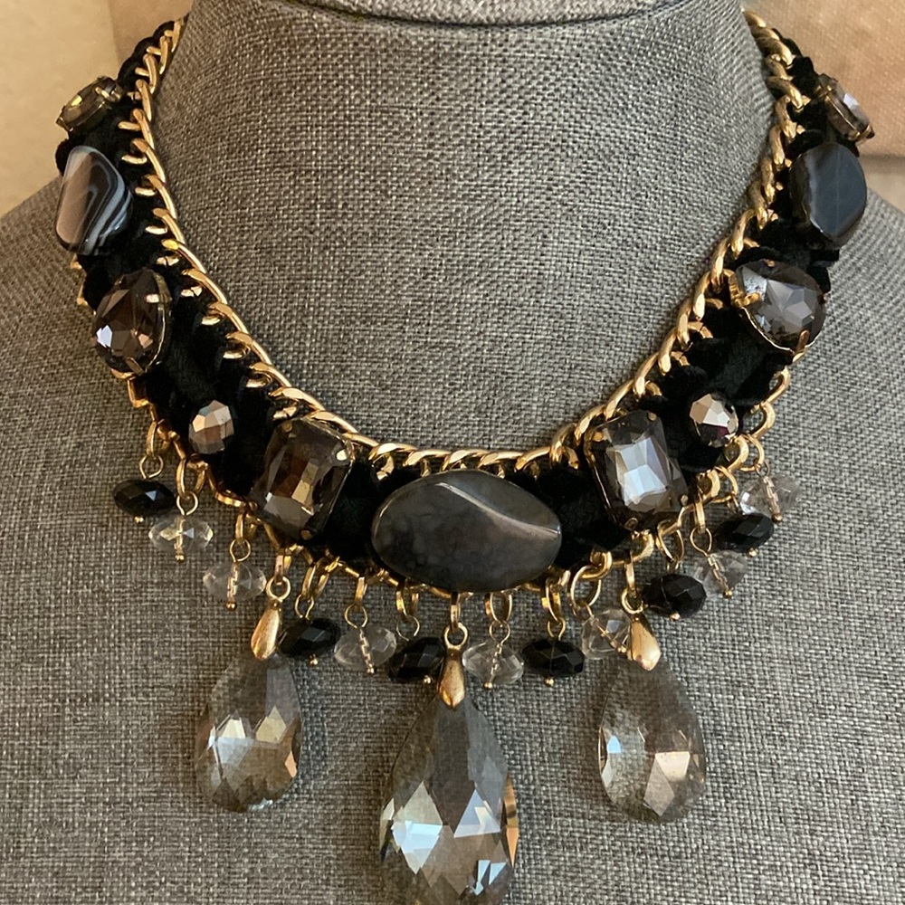 Vintage ARTISAN made Chico's Glass & Stones ON VELVET CHOKER Necklace
